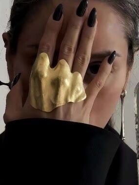 Gold Statement Abstract Sculptural Ring – Bold Artisan Cocktail Ring